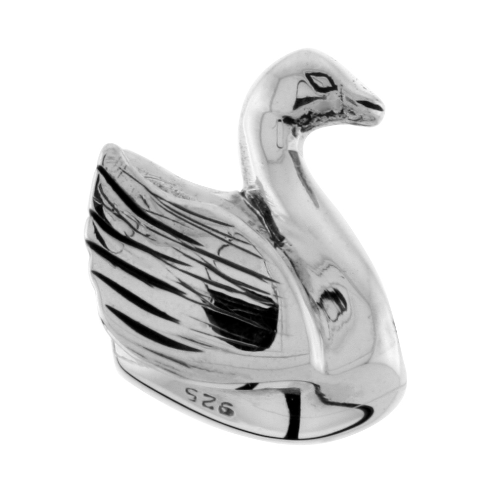 Sterling Silver Swan Charm Bead for Charm Bracelets fits 3mm Snake Chain Bracelets Oxidized Finish