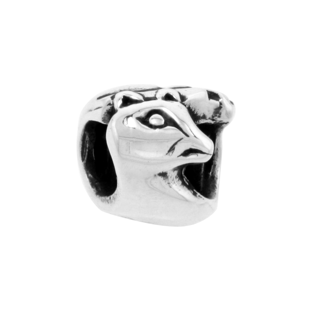 Sterling Silver Panther Charm Bead for Charm Bracelets fits 3mm Snake Chain Bracelets Oxidized Finish