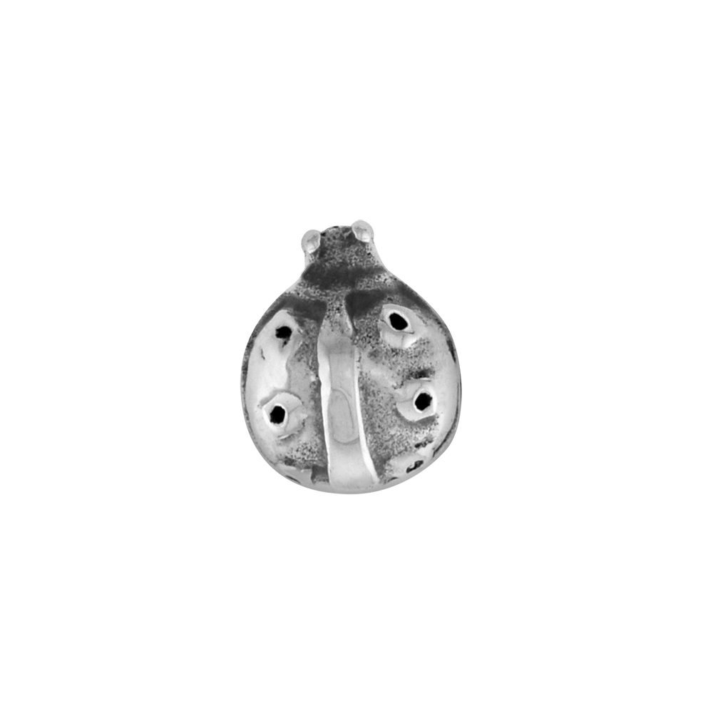 Sterling Silver Tiny Ladybug Charm Bead for Charm Bracelets fits 3mm Snake Chain Bracelets Oxidized Finish