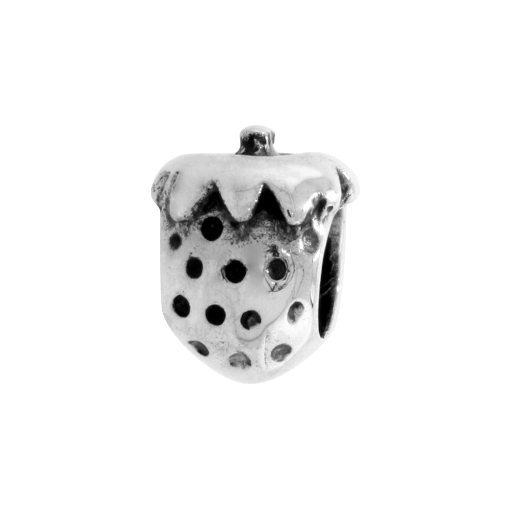 Sterling Silver Strawberry Charm Bead for Charm Bracelets fits 3mm Snake Chain Bracelets Oxidized Finish