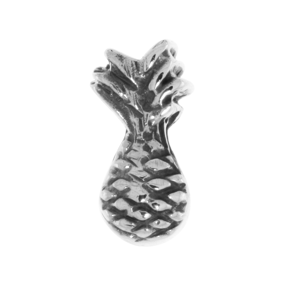 Sterling Silver Pineapple Charm Bead for Charm Bracelets fits 3mm Snake Chain Bracelets Oxidized Finish