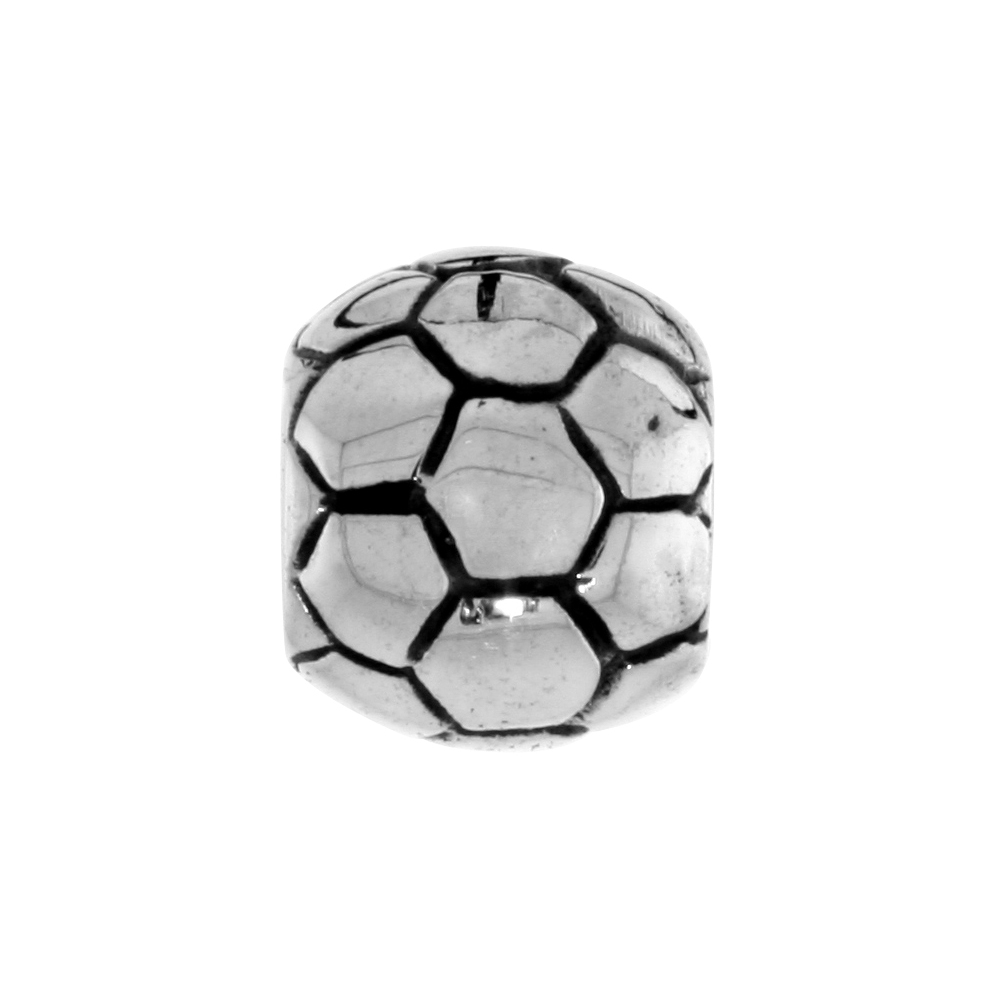 Sterling Silver Soccer Ball Charm Bead for Charm Bracelets fits 3mm Snake Chain Bracelets Oxidized Finish