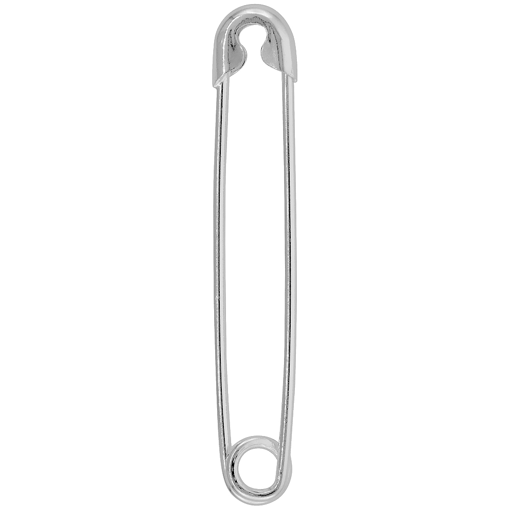 Sterling Silver Safety Pin Charm Brooch Italy 1 7/8 inch