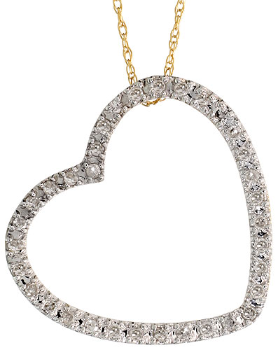 14k Gold 18&quot; Chain &amp; 13/16&quot; (21mm) tall Diamond Heart Pendant, w/ 0.26 Carat Brilliant Cut Diamonds
