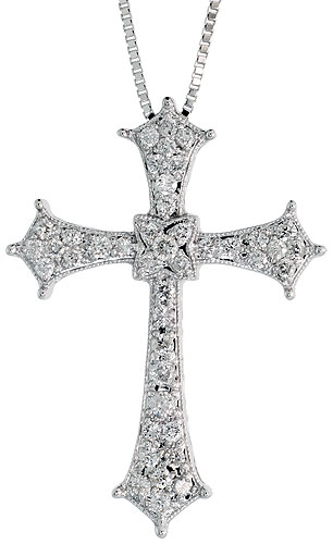 14k White Gold 18" Box Chain & 1 3/16" (30mm) tall Diamond Cross Pendant, w/ 0.55 Carat Brilliant Cut Diamonds