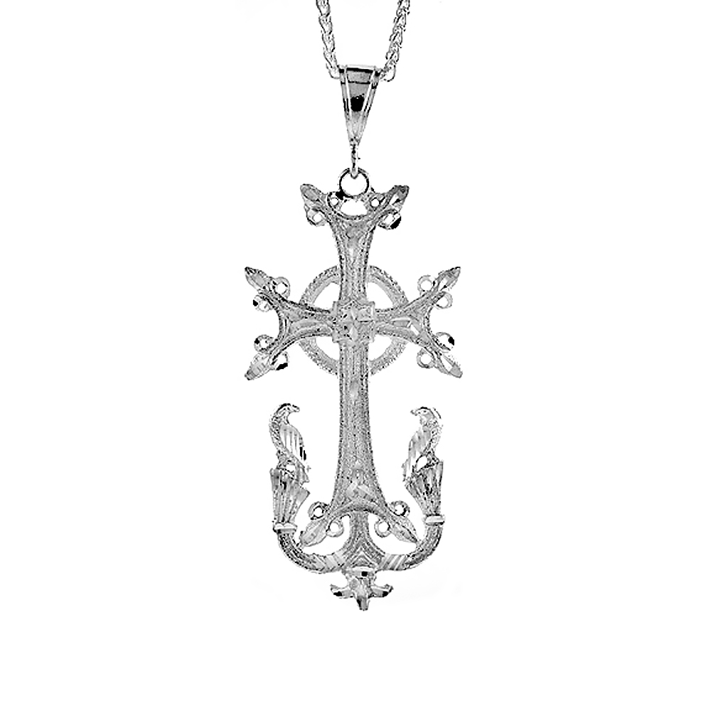 3 5/8 inch Large Sterling Silver Armenian Cross Pendant for Men Diamond Cut finish