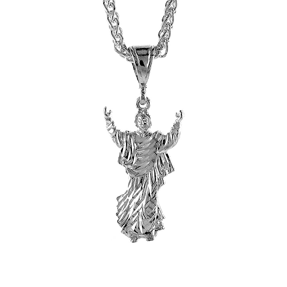 1 5/16 inch Large Sterling Silver Small Christ Pendant for Men Diamond Cut finish