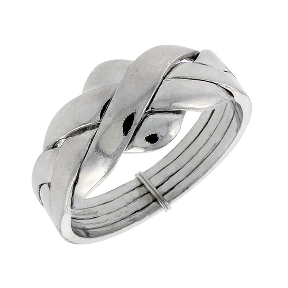 Sterling Silver 4-Piece Puzzle Ring for Men and Women 10mm wide sizes 5-13