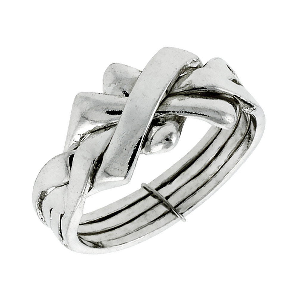 Sterling Silver 4-Piece Squared Design Puzzle Ring for Men and Women 11mm wide sizes 4-13