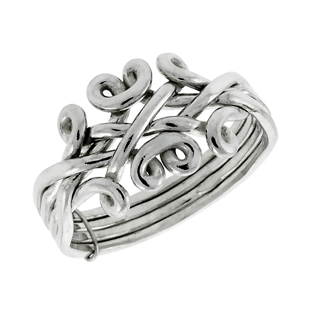 Sterling Silver 4-Piece Design Puzzle Ring Wire Wrapped for Men and Women 12.5mm wide sizes 5-13