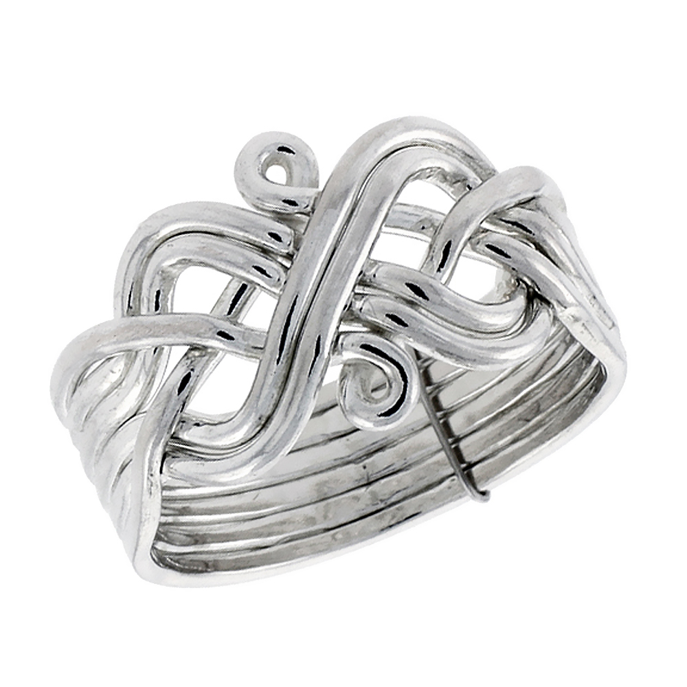 Sterling Silver 6-Piece Puzzle Ring Wire Wrapped Handmade for Men and Women 13mm wide sizes 4-13