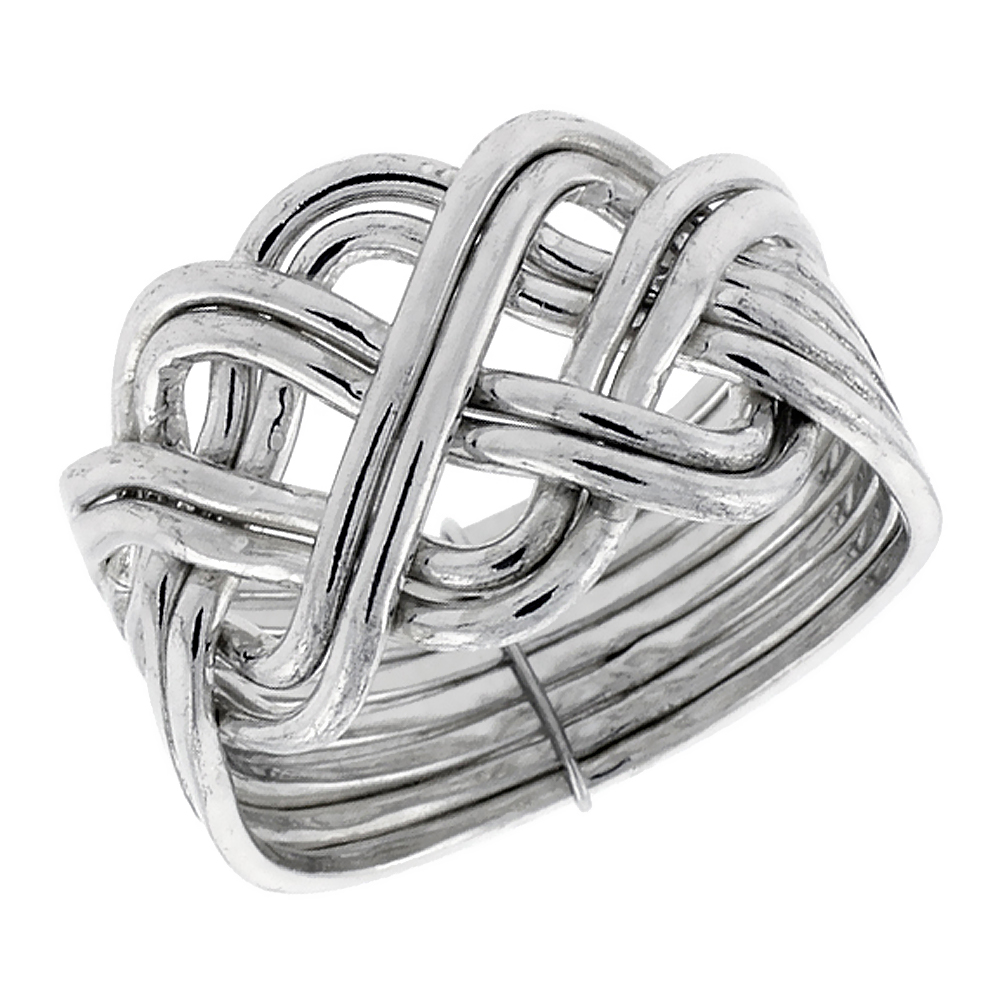 Sterling Silver 8-Piece Puzzle Ring Wire Wrapped Handmade for Men and Women 16mm wide sizes 5-13