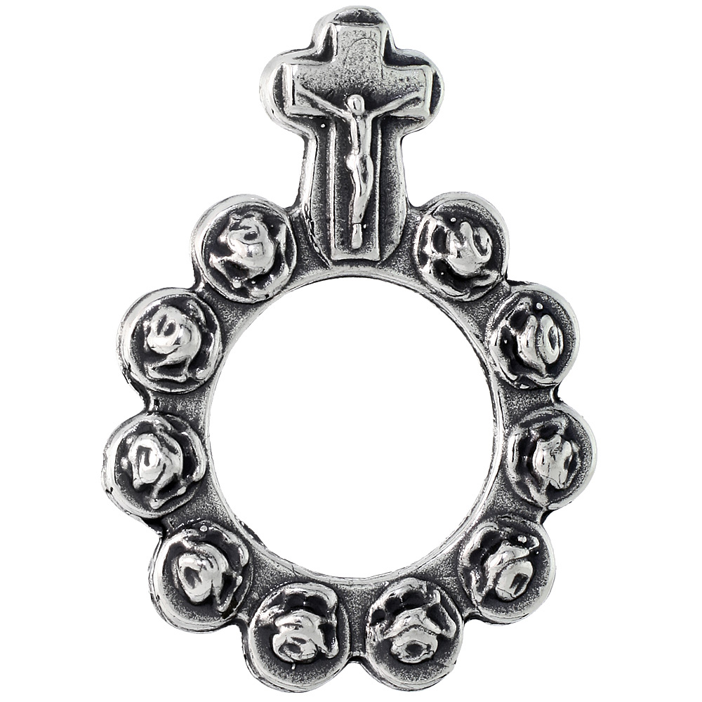 Sterling Silver Rosary Ring One Mystery Single Decade Ring Rosary Rosebud Beads 1 7/16 inch