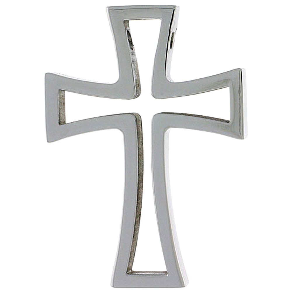 Stainless Steel Cut Out Cross Necklace 1 1/2 in. tall, w/ 30 inch Chain