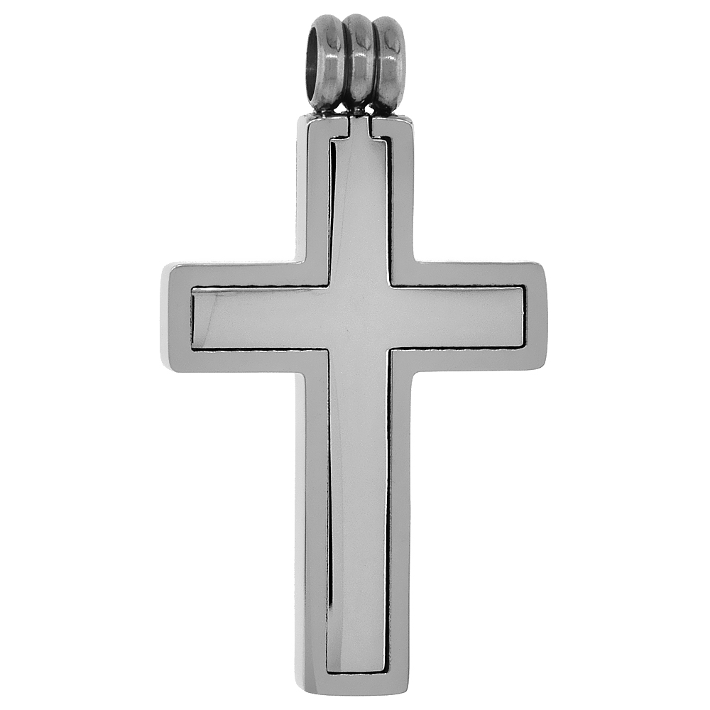 Stainless Steel Cross Necklace 2-Piece Cut Out 1 1/4 inch tall, w/ 30 inch Chain