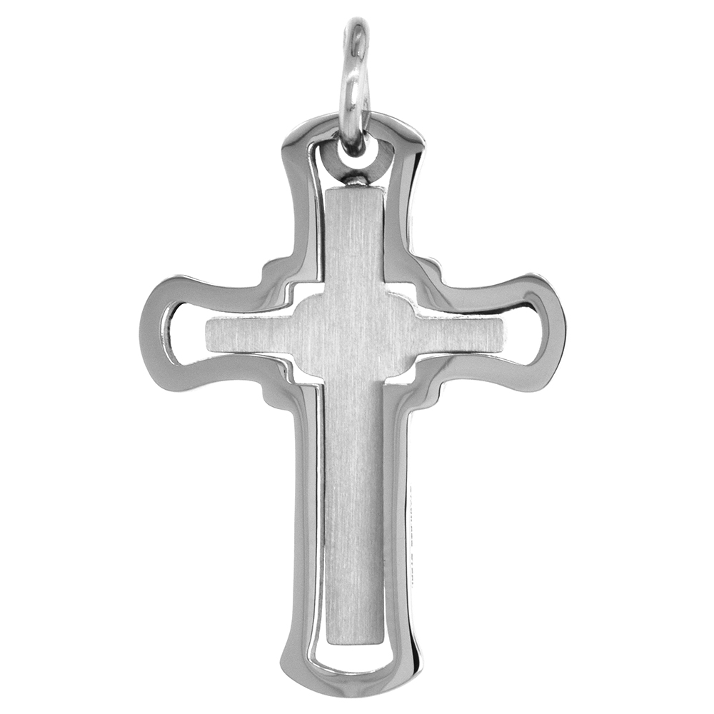 Stainless Steel Cross Necklace Cut-out, 1 3/16 inch tall, w/ 30 inch Chain