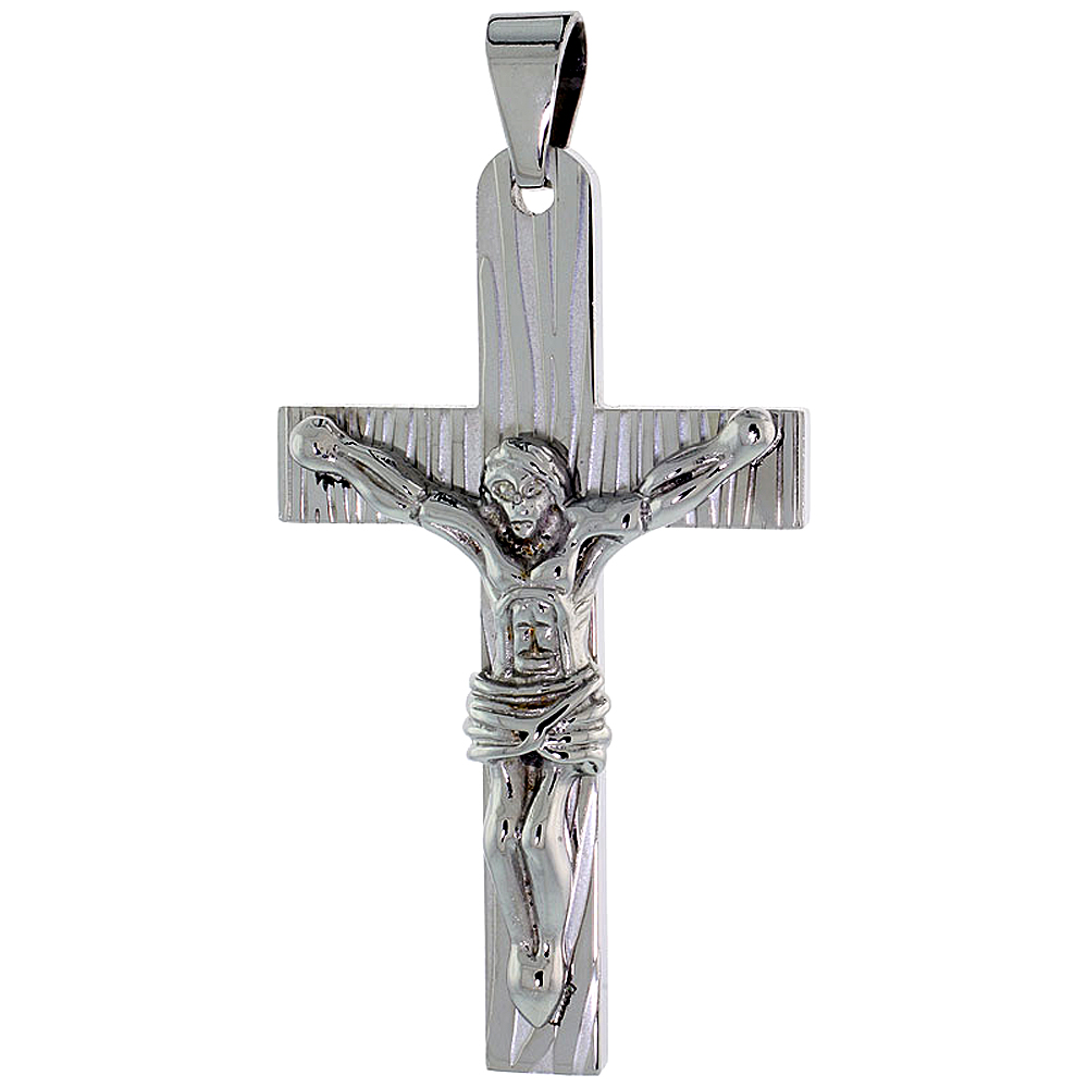 Stainless Steel Textured Crucifix Necklace, 30 inch chain