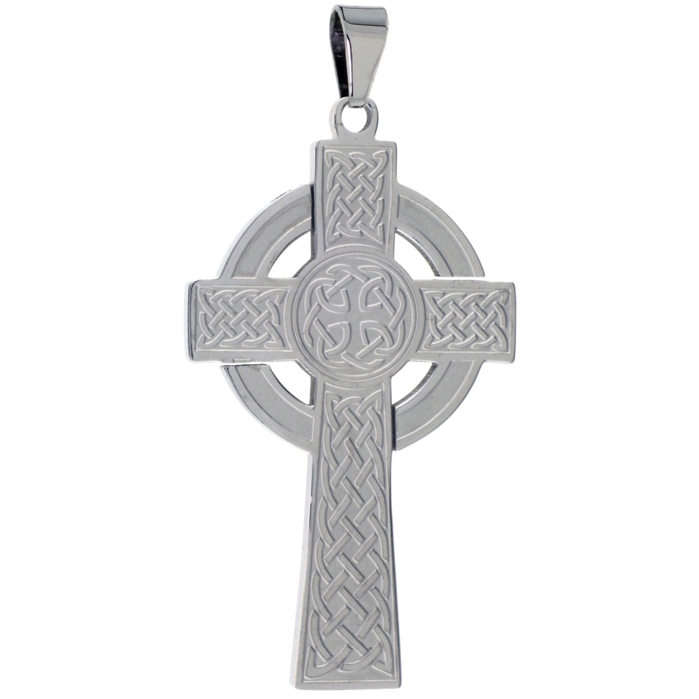 Stainless Steel Celtic High Cross Necklace, 2 inch tall with 30 inch chain