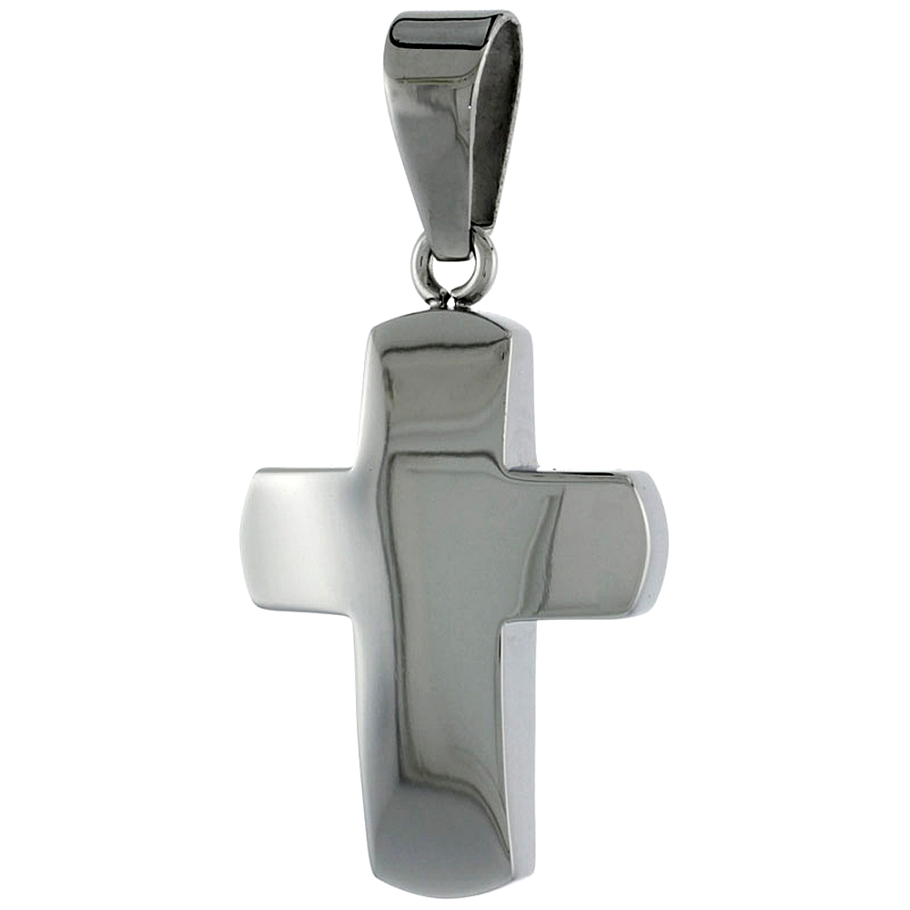 Stainless Steel Curvy Cross Necklace, 1 1/8 inch tall with 30 inch chain