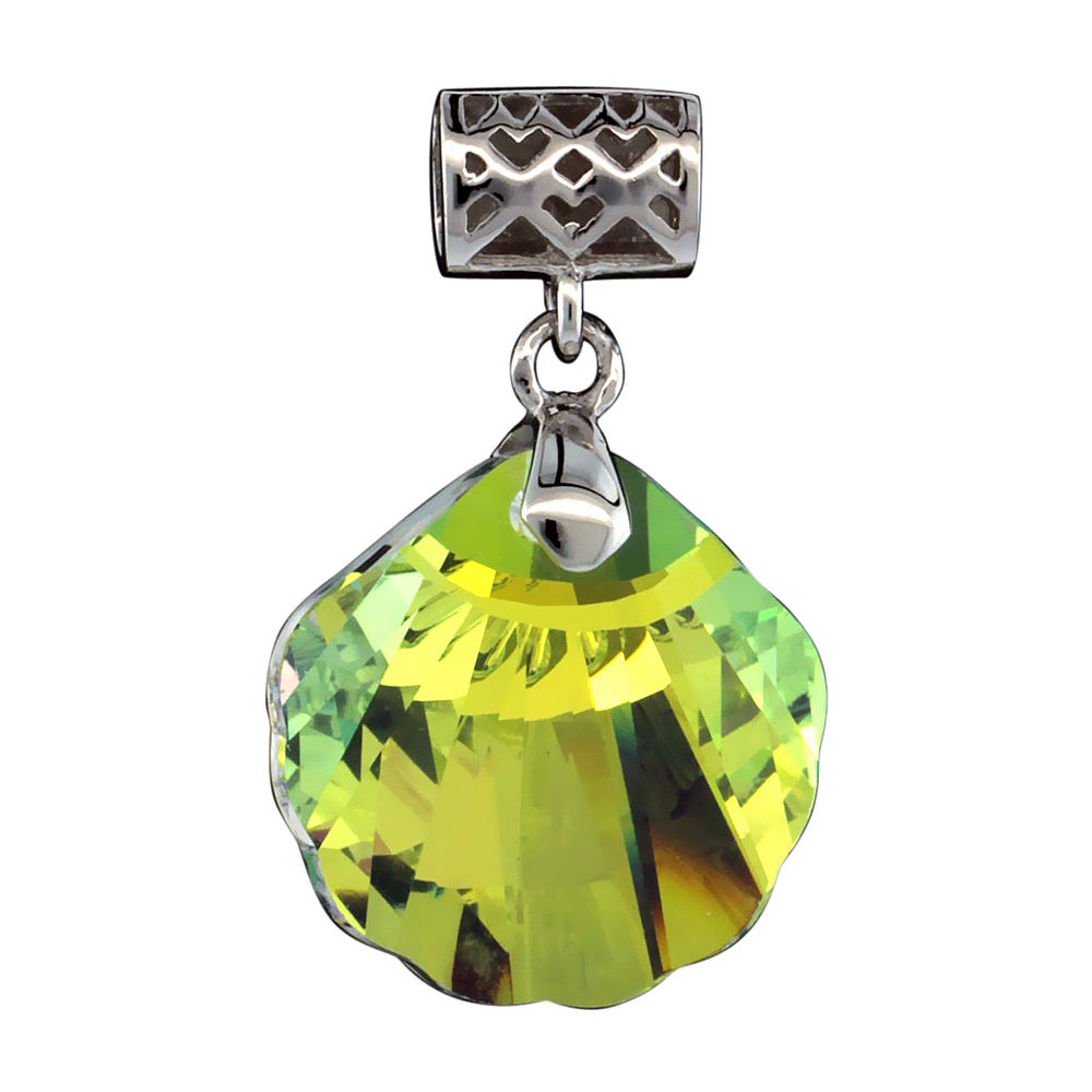 Sterling Silver Pendant w/ Yellow Clam Shell Swarovski Crystal & Cubic Zirconia Stones, 1 1/16 in. (27 mm) tall, Rhodium Finish