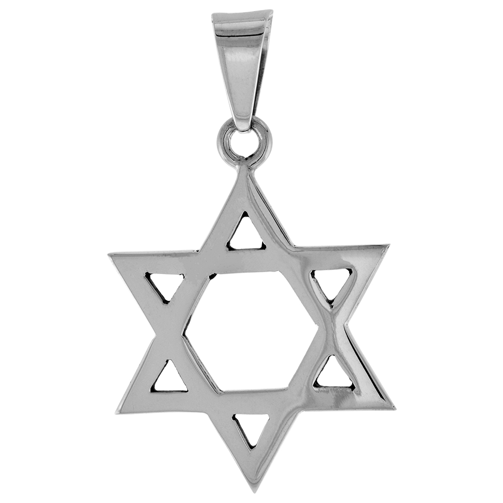 1 3/8 inch Large Sterling Silver Star of David Pendant Necklace for Men Jewish Star High Polished Handmade available with or Wit
