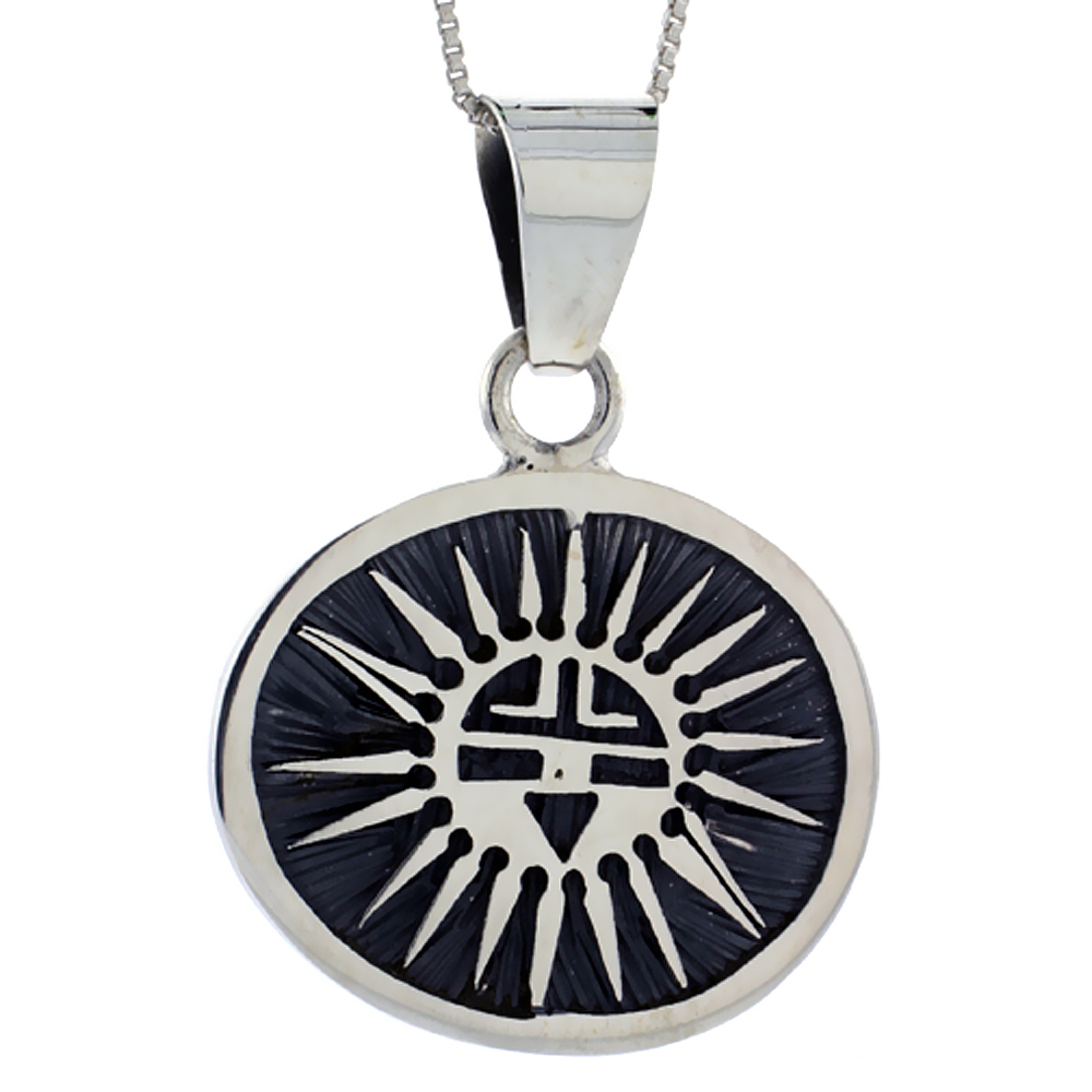 Sterling Silver Round Sun Pendant Handmade, (27x33 mm)