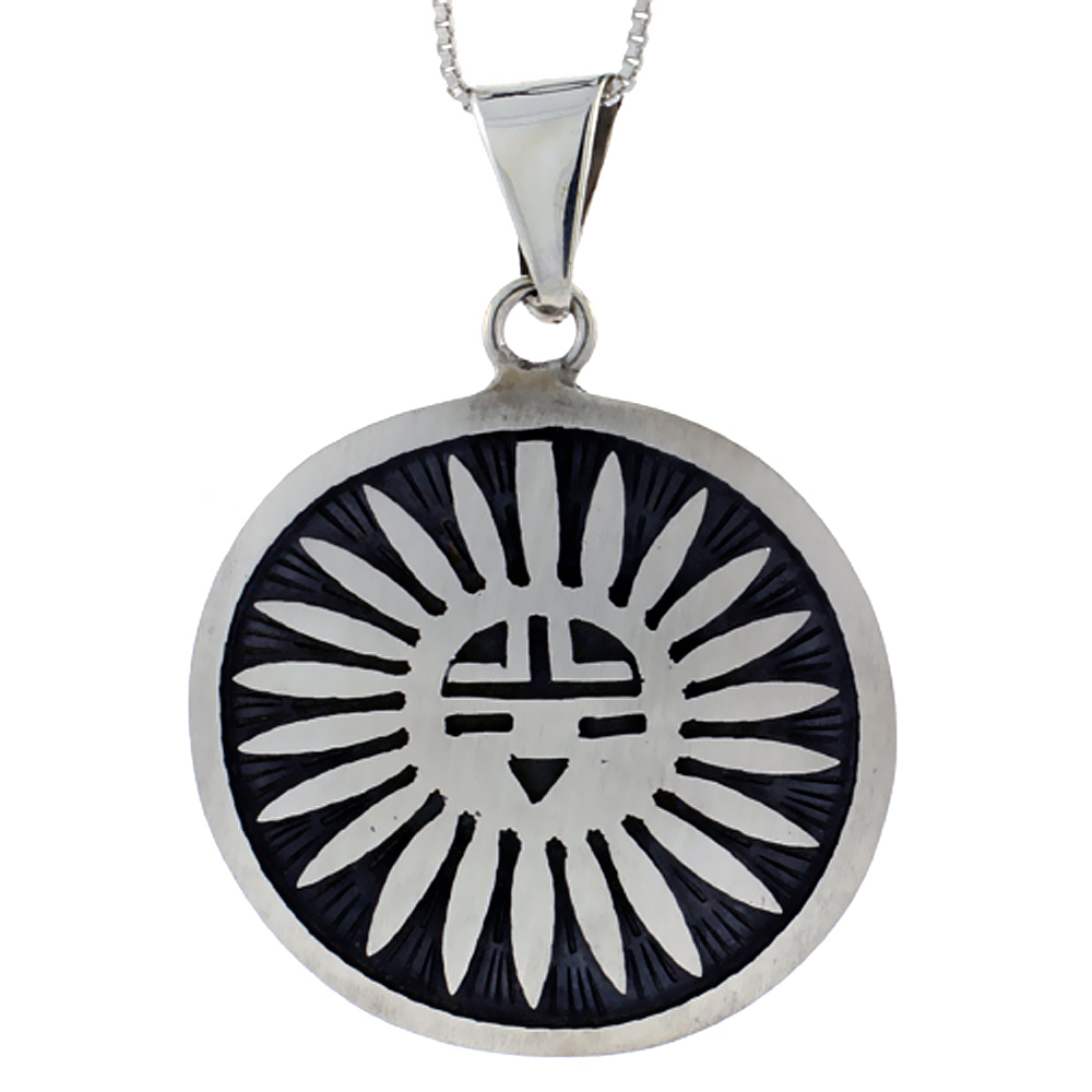 Sterling Silver Large Round Sun Pendant Handmade, (30x32 mm)