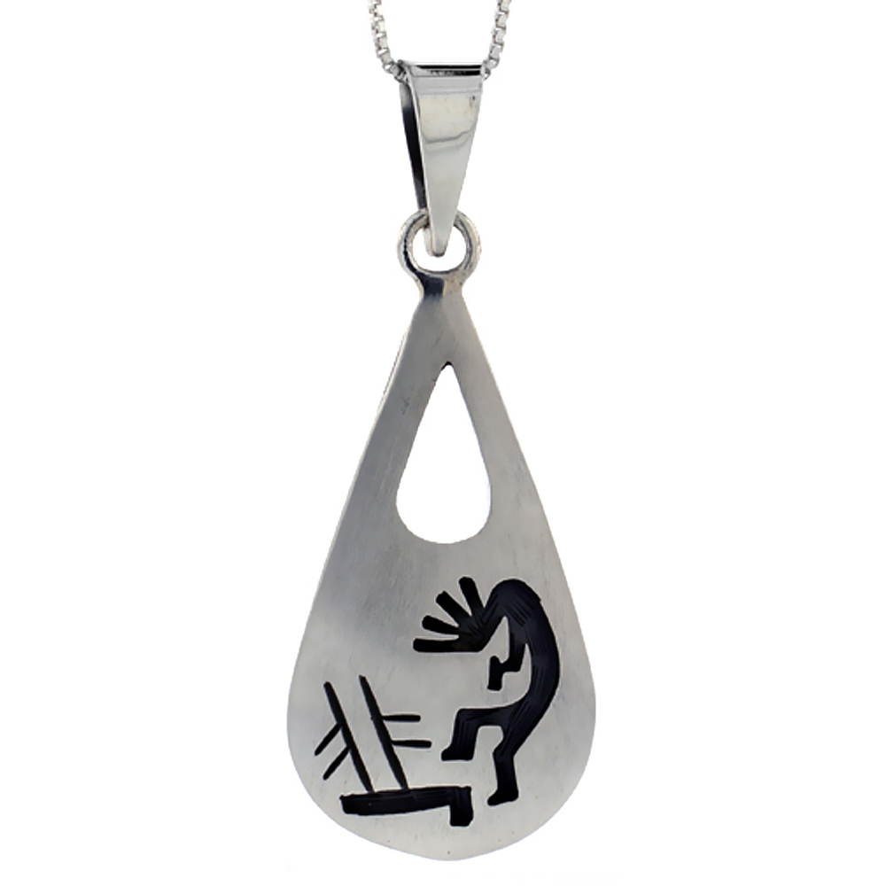 Sterling Silver Tear Drop kokopelli Pendant Handmade, (41x22 mm)