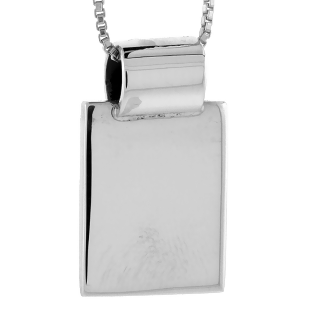 Sterling Silver Small Rectangular Disc Pendant Engravable Handmade, 9/16 inch long