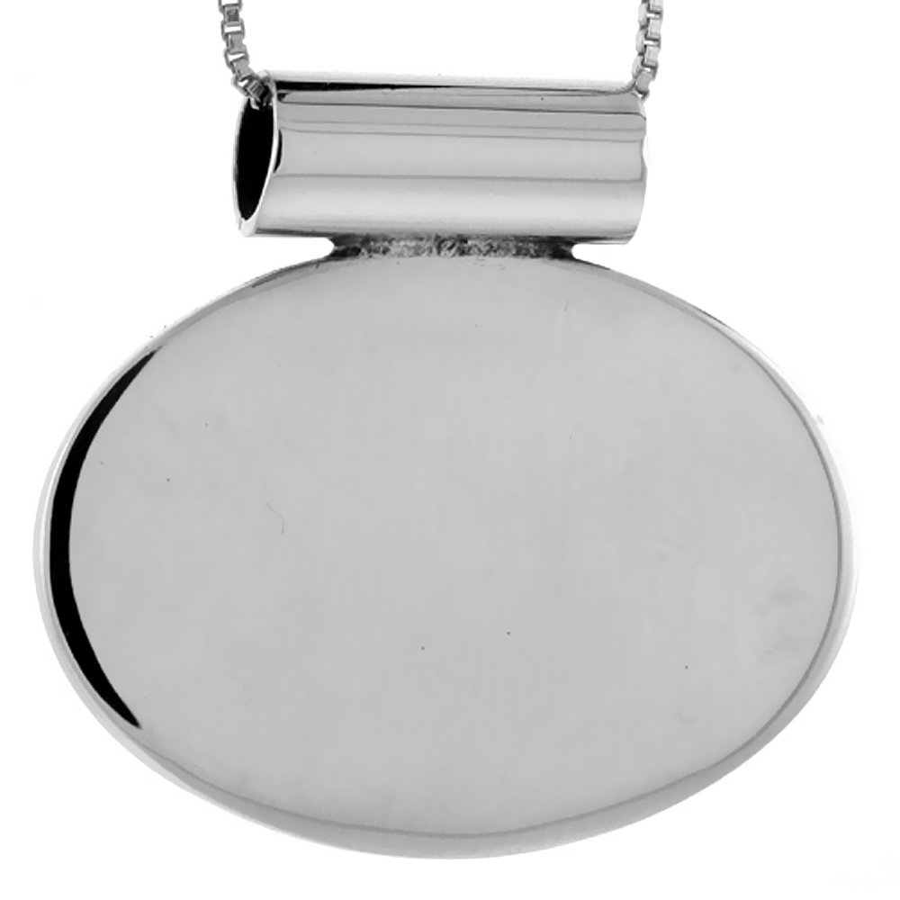 Sterling Silver Large Oval Disc Pendant Engravable Handmade, 1 inch long