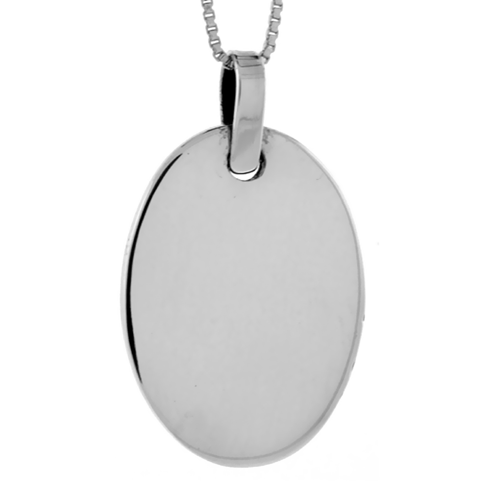Sterling Silver Oval Disc Pendant Engravable Handmade, 1 1/8 inch long