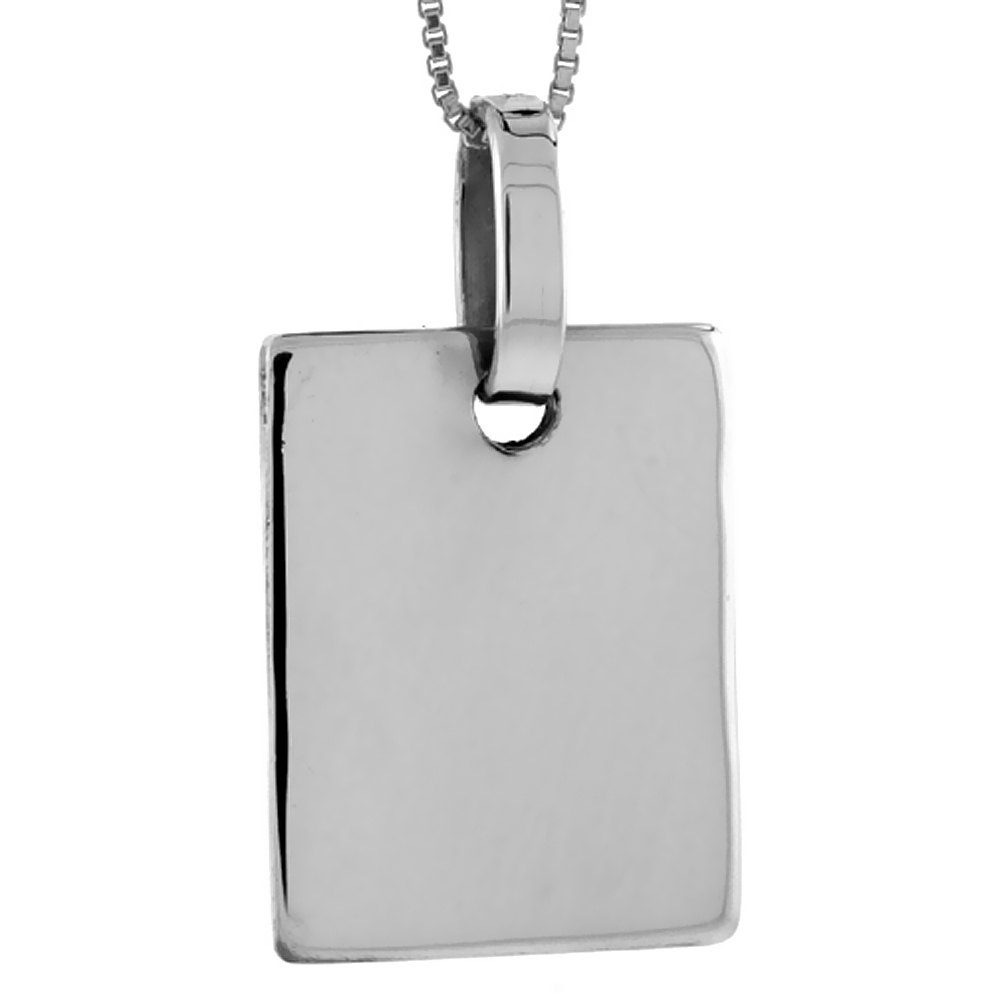 Sterling Silver Square Disc Pendant Engravable Handmade, 1 1/8 inch long