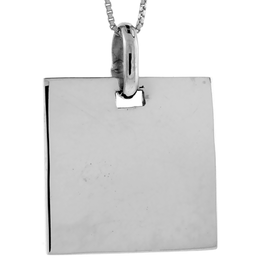 Sterling Silver Rectangular Disc Pendant Engravable Handmade, 7/8 inch long