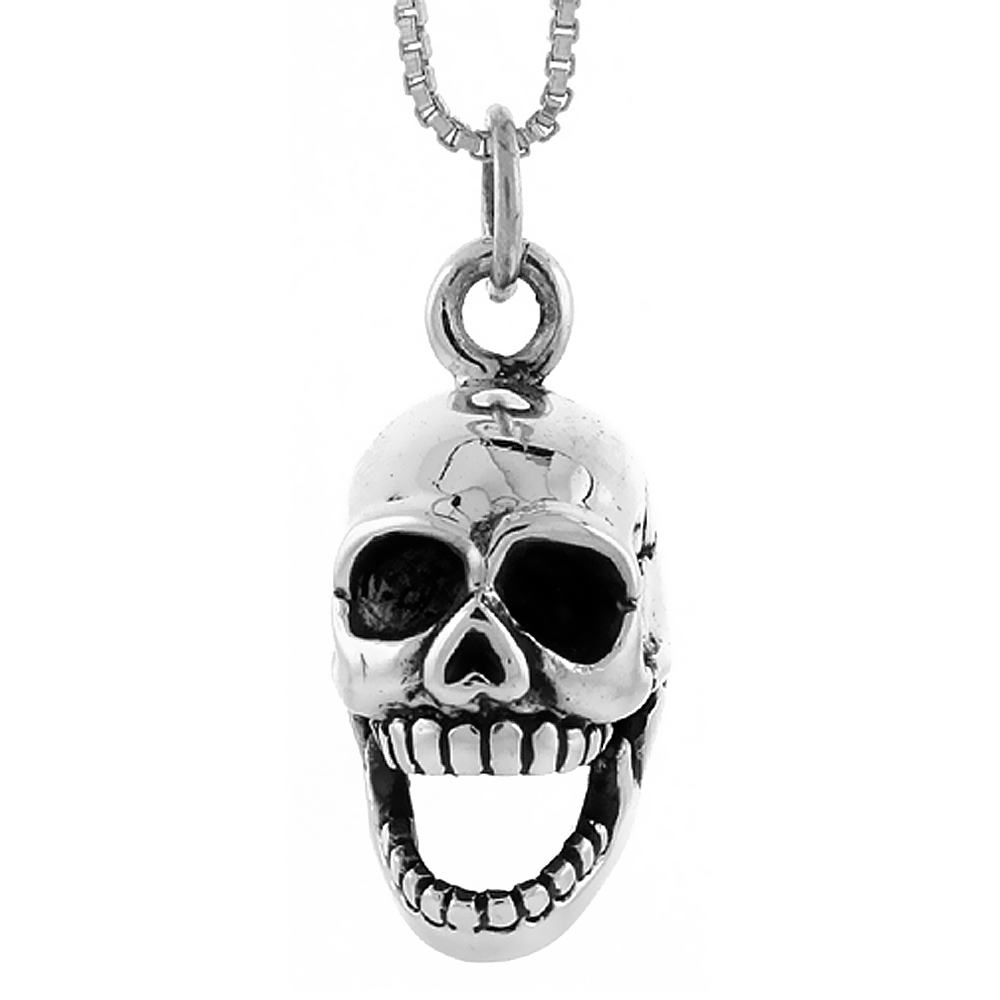 Sterling Silver Skull w/ Movable Jaw Pendant Handmade, 3/4 inch long