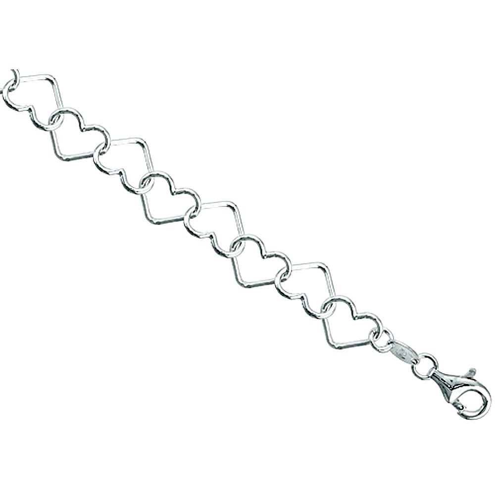 Sterling Silver Heart Chain Necklaces & Bracelets 9.6mm Nickel free Italy, Sizes 7 - 30 inch