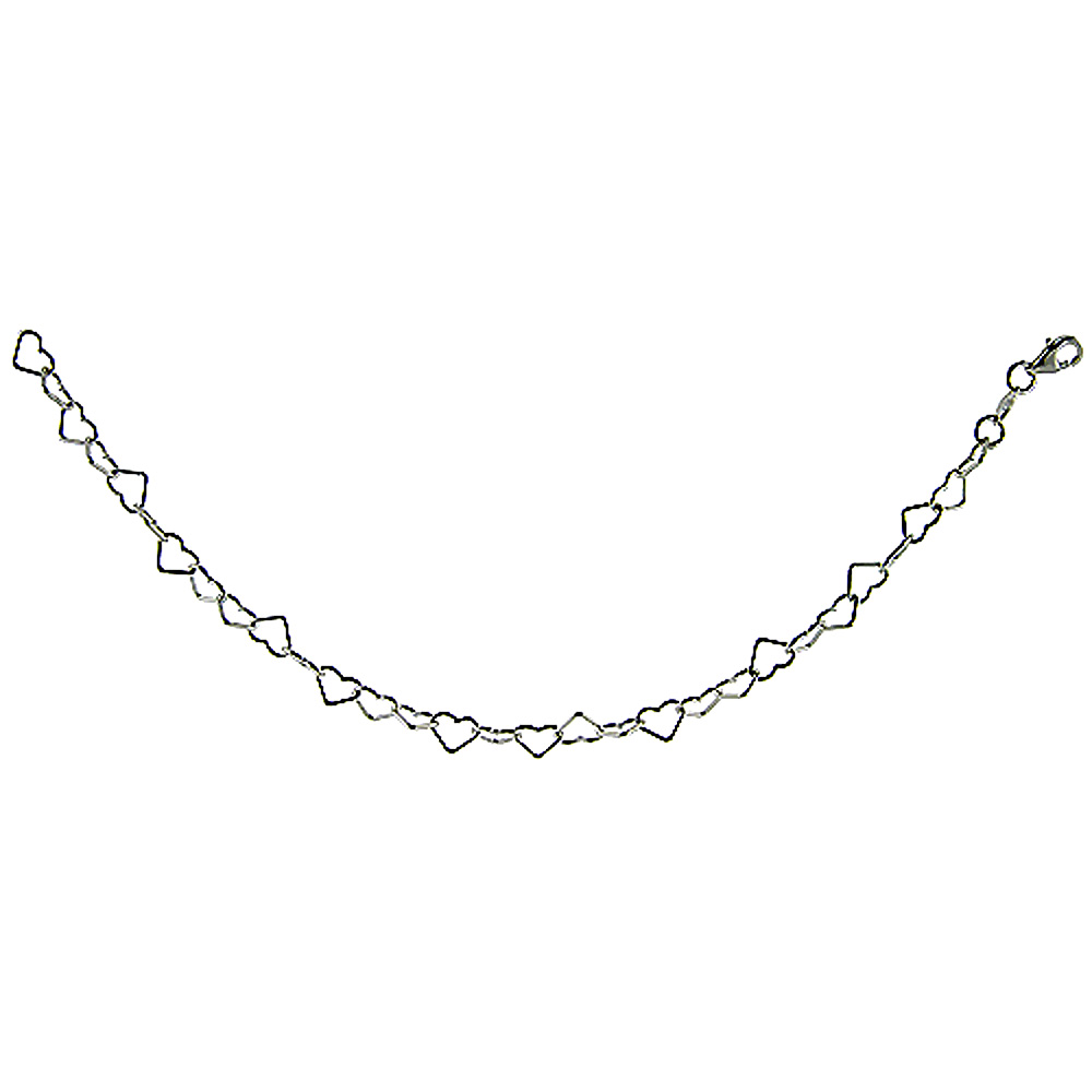 Sterling Silver Heart Chain Necklaces &amp; Bracelets 6mm Nickel free Italy, Sizes 7 - 30 inch