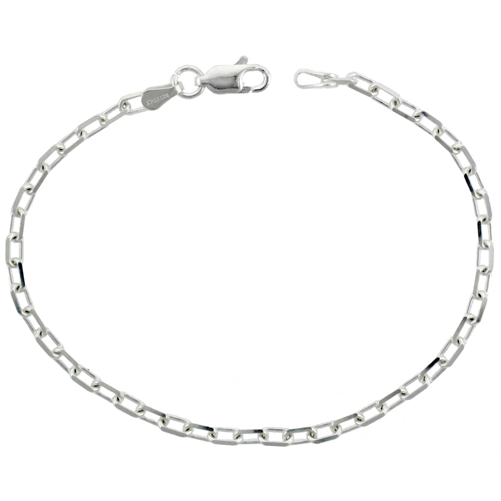 Sterling Silver Boston Link Chain Necklaces & Bracelets Nickel Free Italy Beveled 1/8 inch, 7-30 inch
