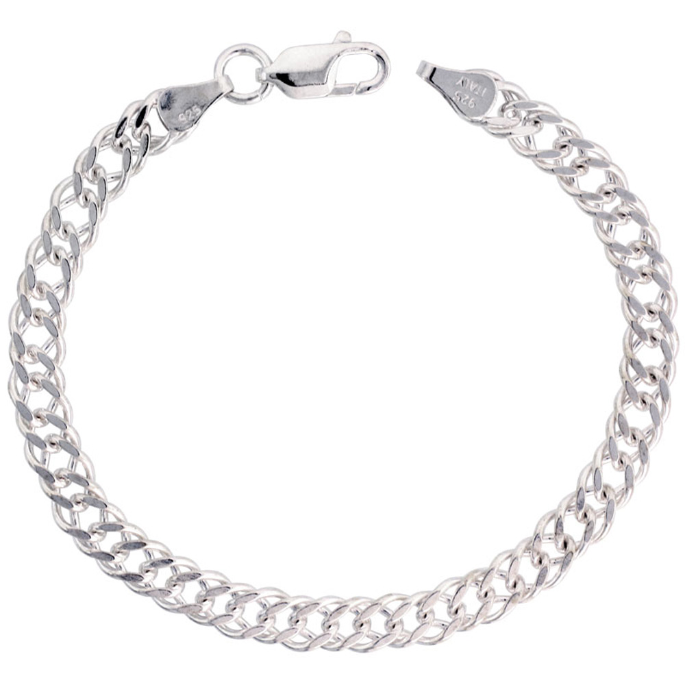 5.5mm Sterling Silver Rombo Double Link Chain Necklaces &amp; Bracelets for Men and Women Nickel Free Italy sizes 7 - 30 inch