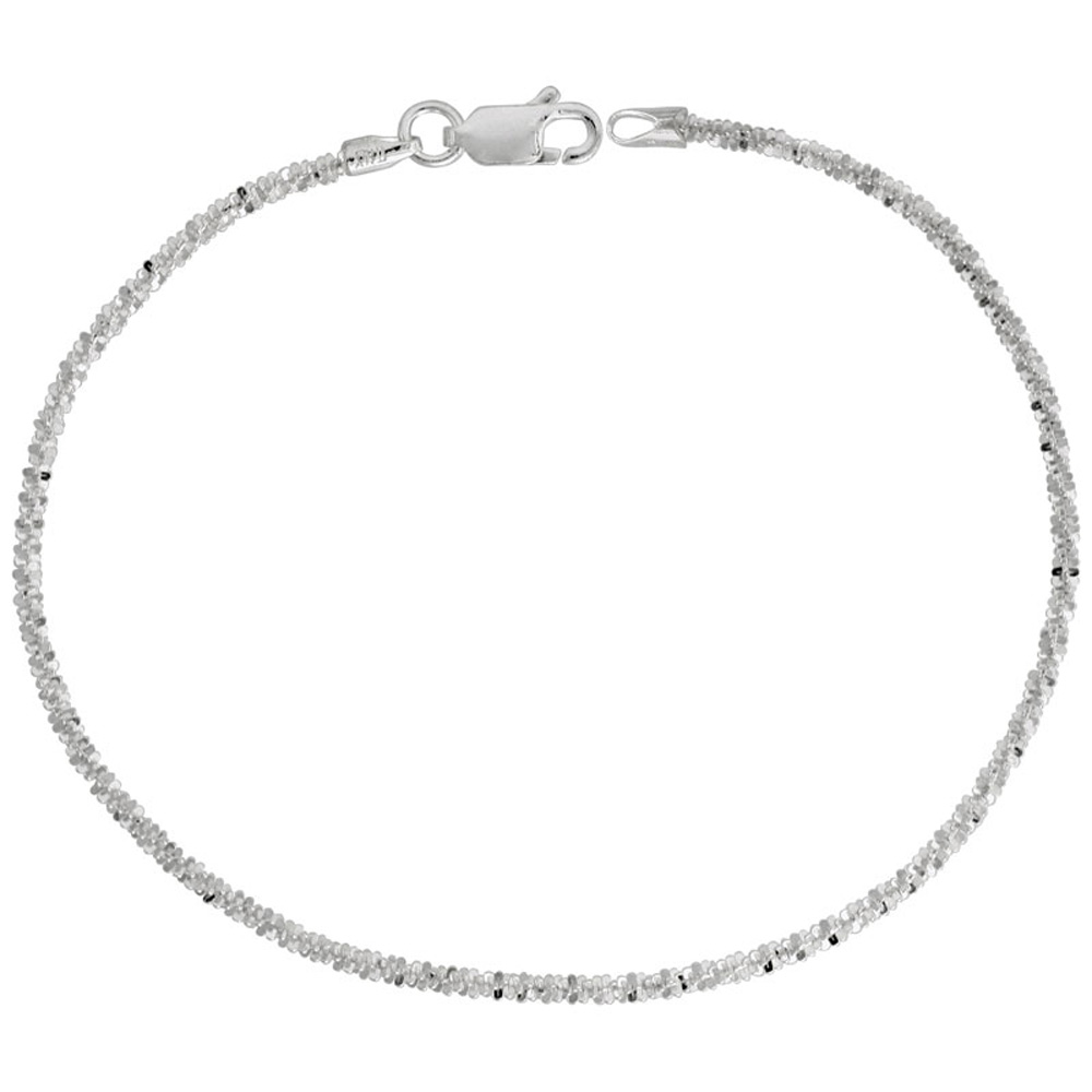 Sterling Silver Sparkle Rock Chain Necklace 1.8mm Diamond cut Rhodium Finish Nickel Free Italy, 7-30 inch