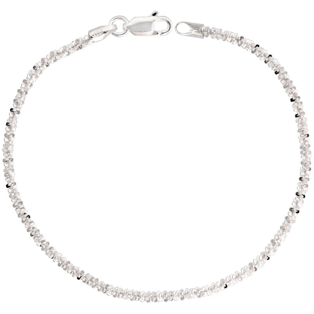 Sterling Silver Sparkle Rock Chain Necklaces &amp; Bracelets 2.3mm Diamond cut Nickel Free Italy, 7-30 inch
