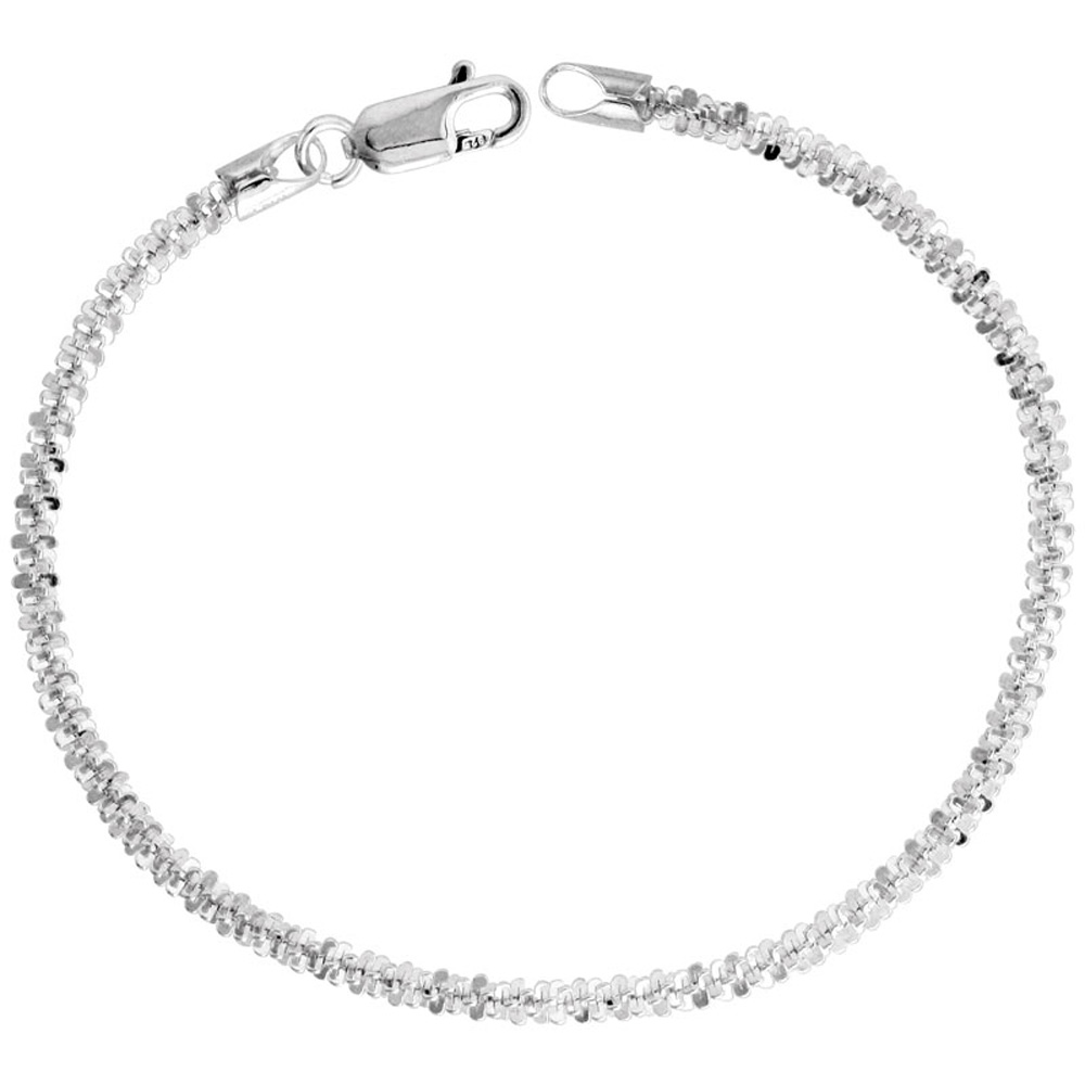 Sterling Silver Sparkle Rock Chain Necklaces & Bracelets 2.9mm Diamond cut Nickel Free Italy, 7-30 inch