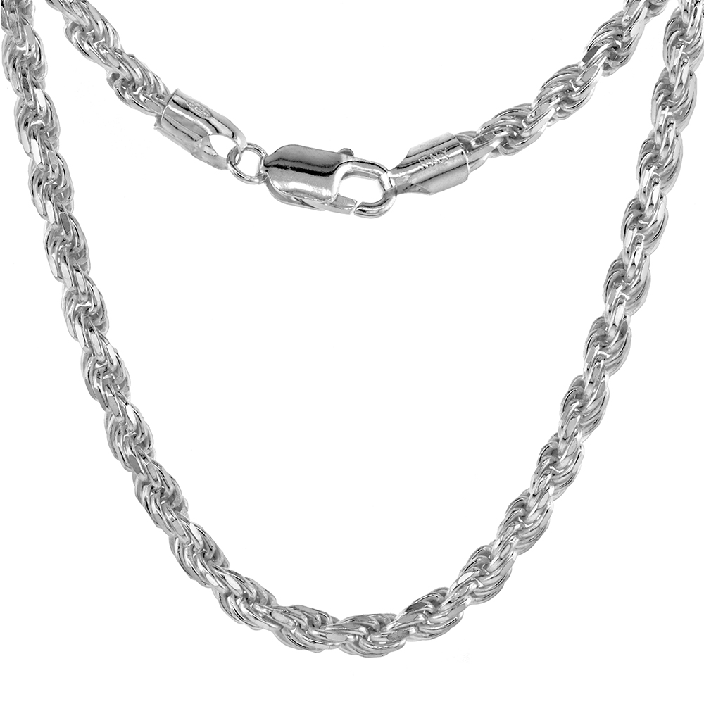 Sterling Silver Thick Rope Chain Necklaces & Bracelets 4.5mm Diamond cut Nickel Free Italy, 7-30 inch