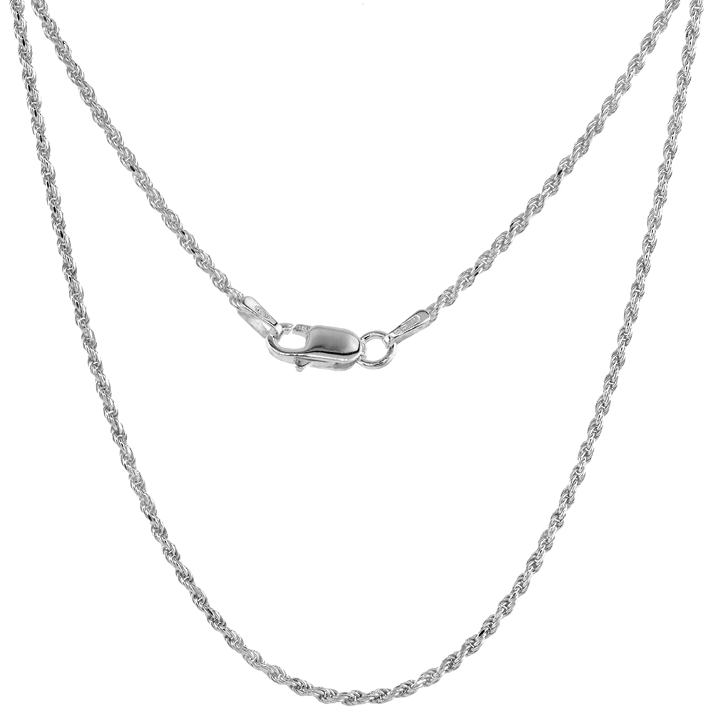 Sterling Silver Rope Chain Necklaces & Bracelets 1.5mm Thin Diamond cut Nickel Free Italy, 7-30 inch