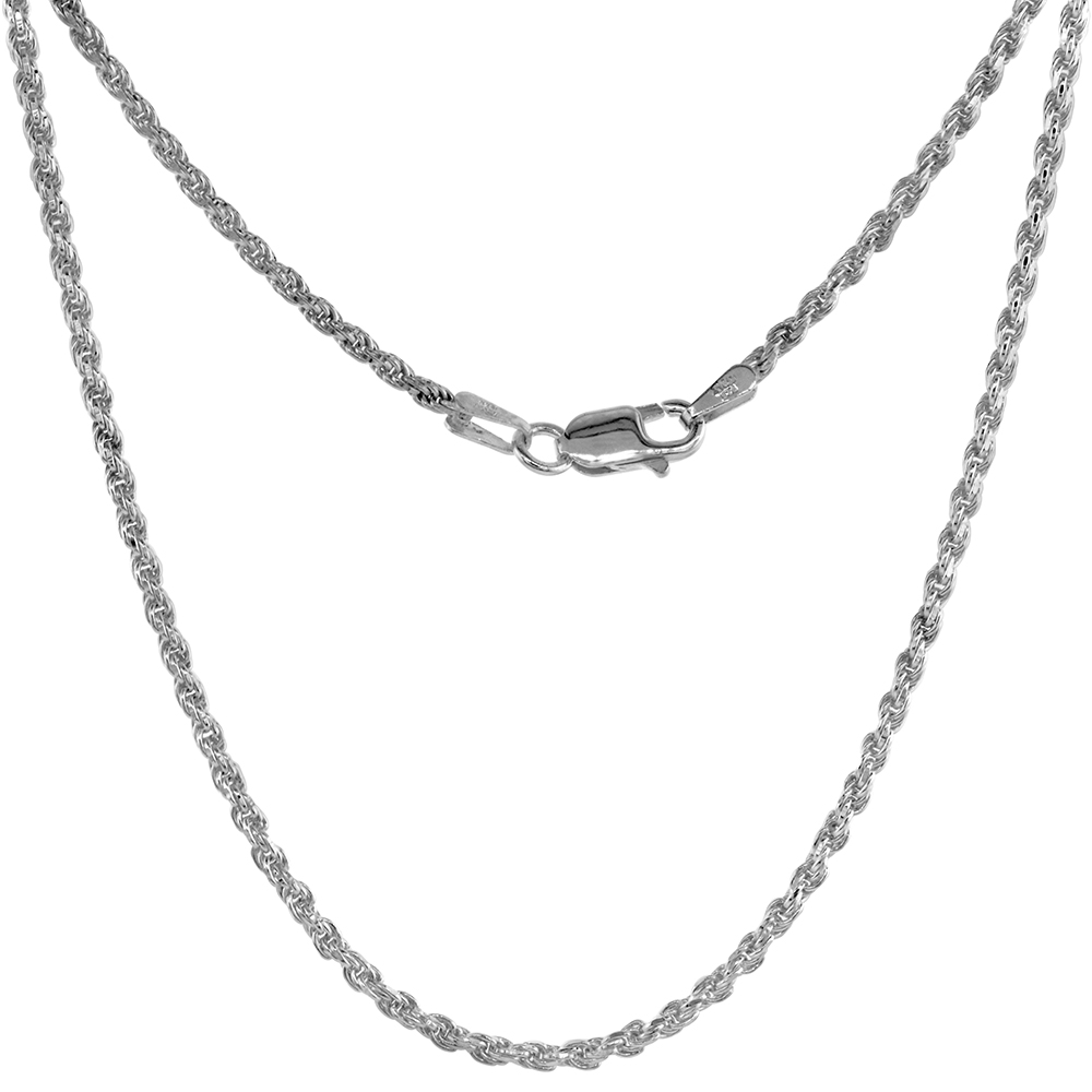 Sterling Silver Rope Chain Necklaces &amp; Bracelets 1.8 mm Thin Diamond cut Nickel Free Italy, 7-30 inch