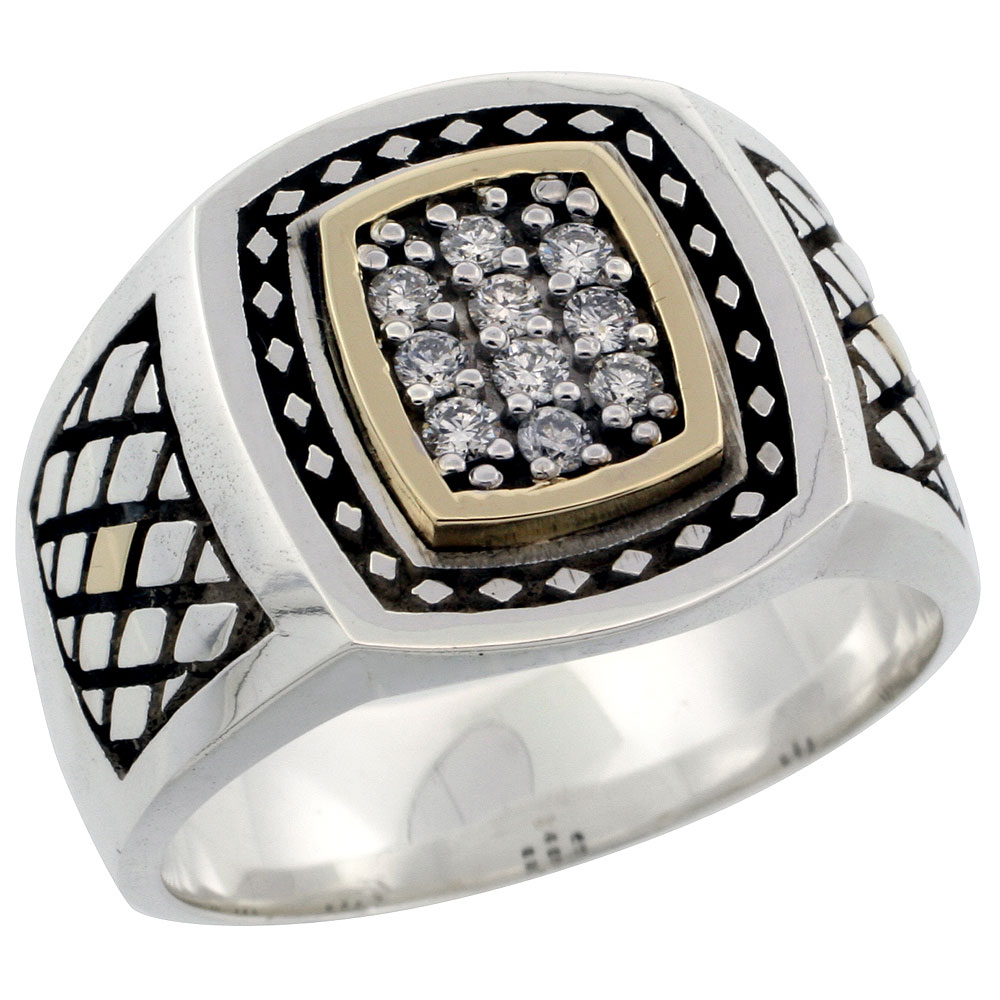 10k Gold & Sterling Silver 2-Tone Men's Celtic Diamond Ring with 0.24 ct. Brilliant Cut Diamonds, 5/8 inch wide
