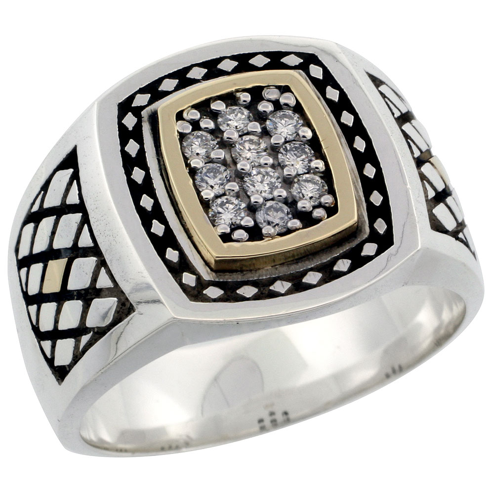 10k Gold &amp; Sterling Silver 2-Tone Men&#039;s Celtic Diamond Ring with 0.24 ct. Brilliant Cut Diamonds, 5/8 inch wide