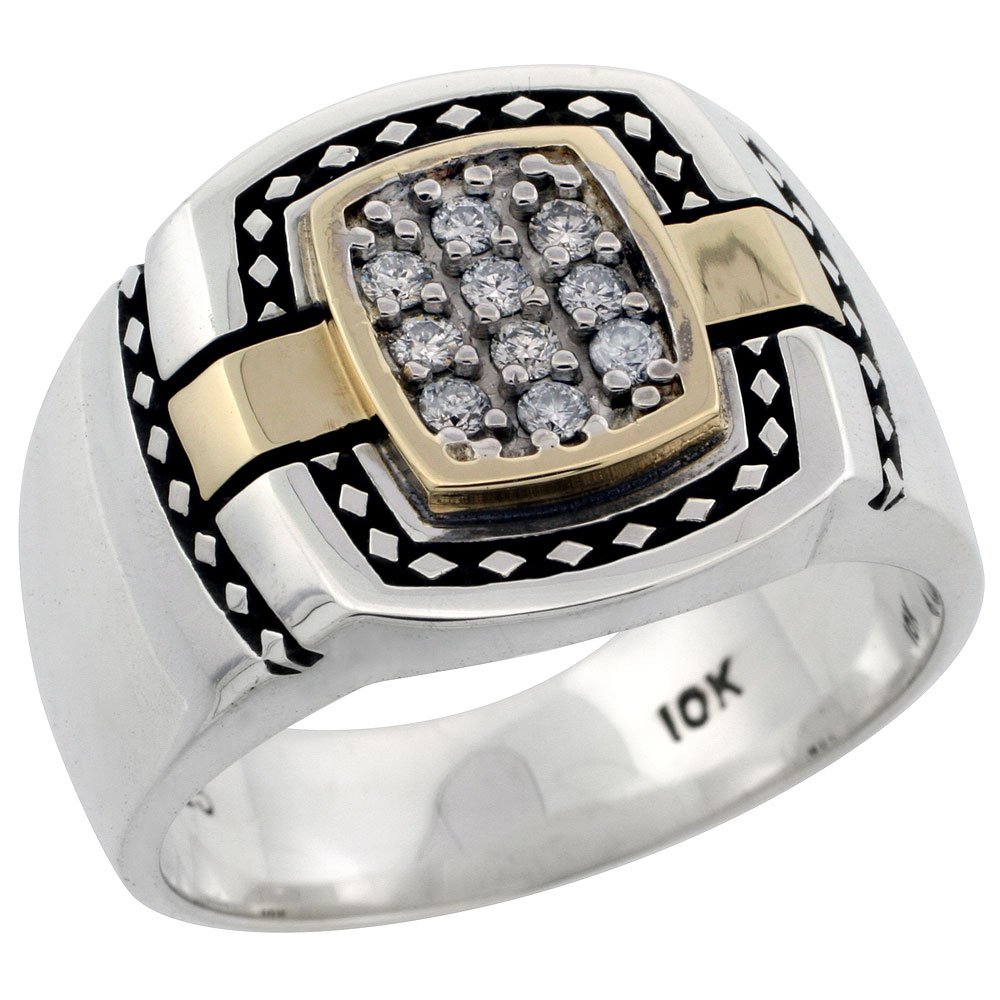 10k Gold & Sterling Silver 2-Tone Men's Celtic Diamond Ring with 0.20 ct. Brilliant Cut Diamonds, 5/8 inch wide
