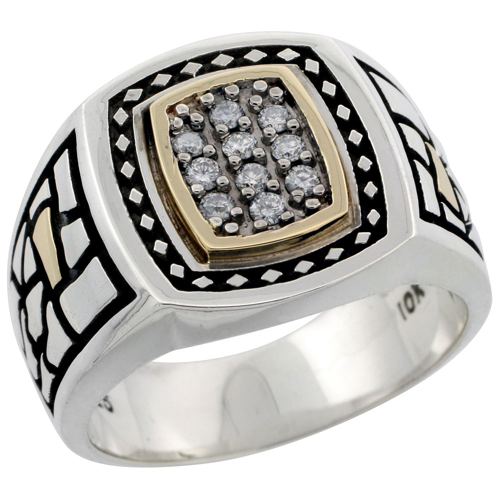 10k Gold & Sterling Silver 2-Tone Men's Celtic Diamond Ring with 0.20 ct. Brilliant Cut Diamonds, 5/8 inch wide