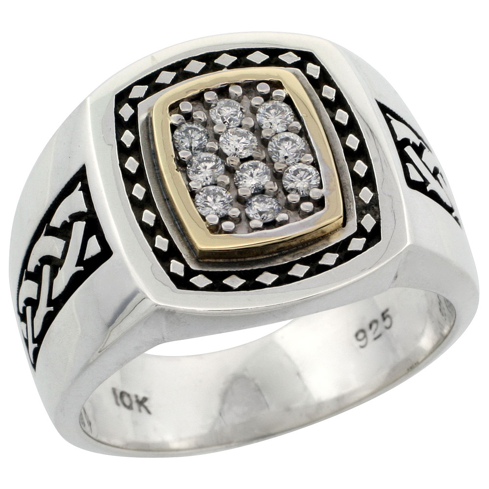 10k Gold & Sterling Silver 2-Tone Men's Celtic Diamond Ring with 0.25 ct. Brilliant Cut Diamonds, 5/8 inch wide