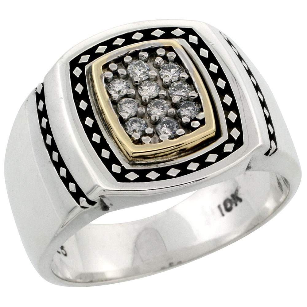 10k Gold & Sterling Silver 2-Tone Men's Rope Design Diamond Ring with 0.25 ct. Brilliant Cut Diamonds, 5/8 inch wide